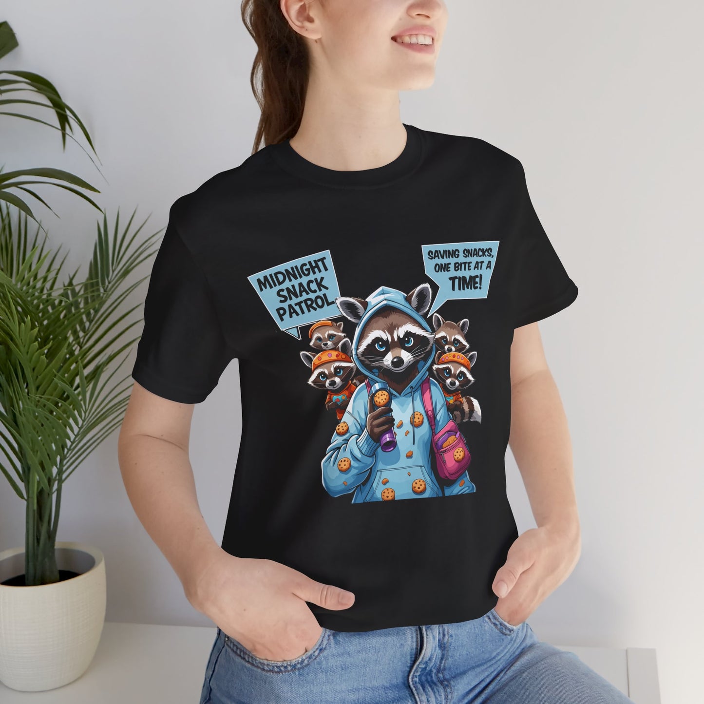 Raccoon Mom T-shirt, Snack Saviors Unite, Cozy Family Humor Adventure