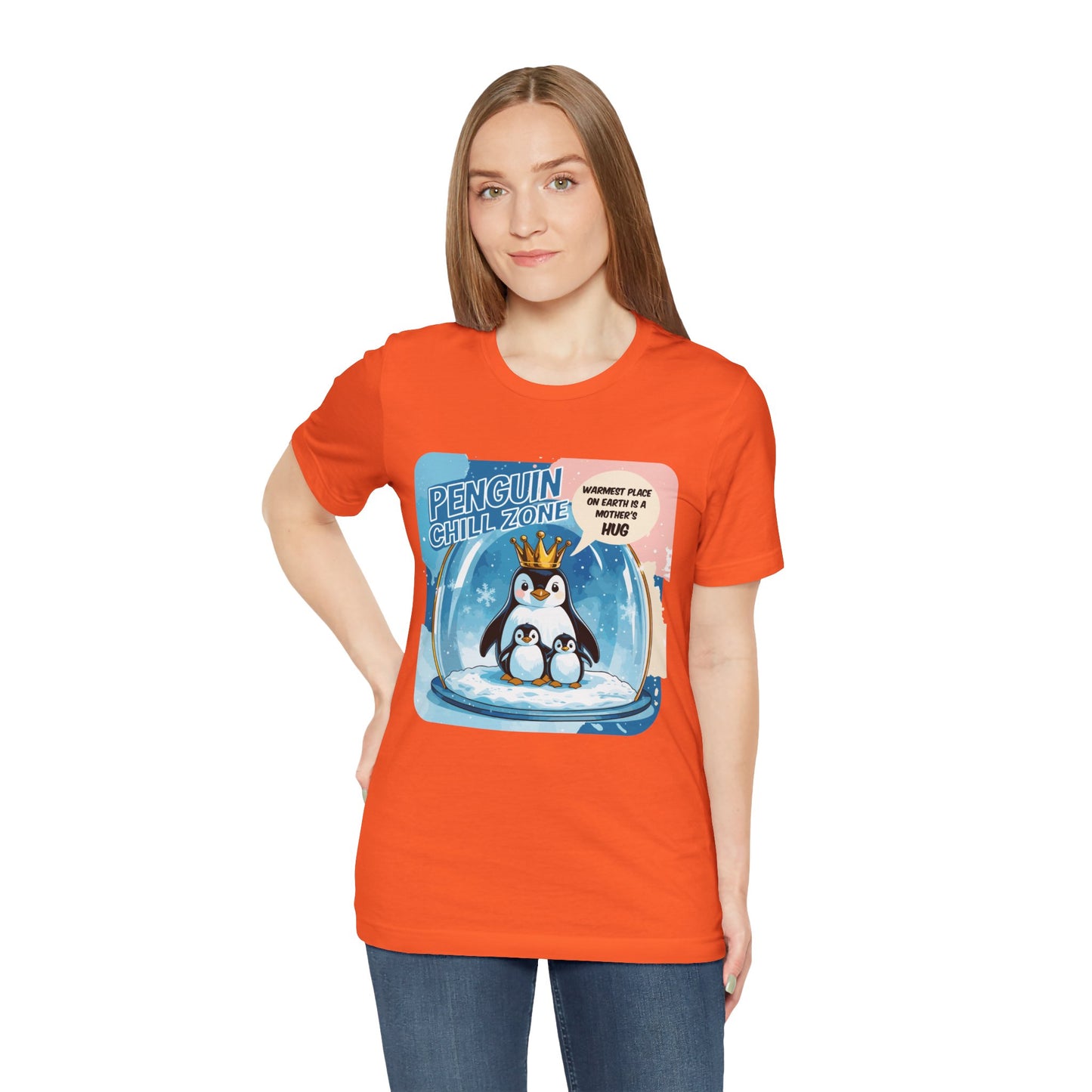 Penguin Mom Hug T-shirt Cute Arctic Warmth Humor Cozy Motherhood