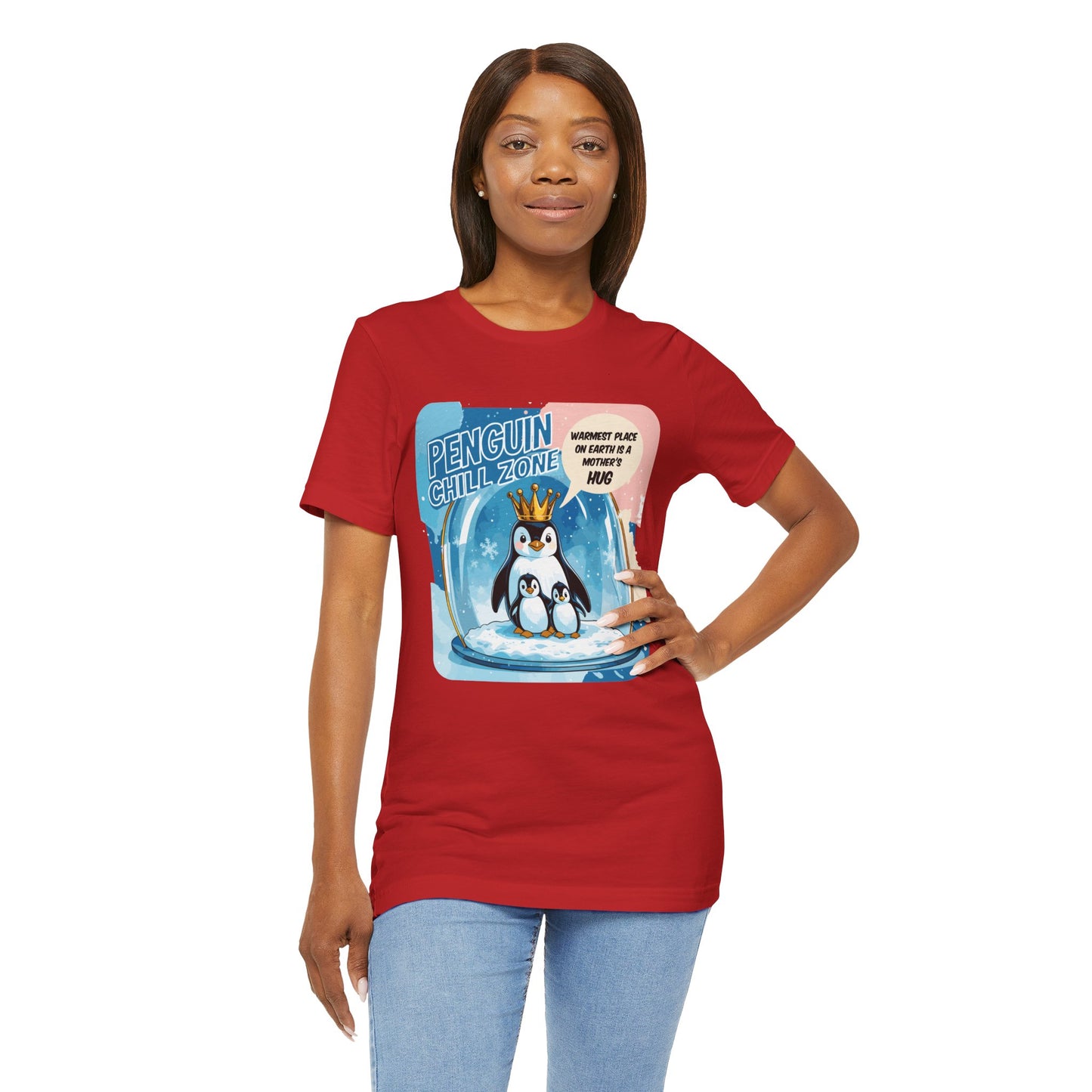 Penguin Mom Hug T-shirt Cute Arctic Warmth Humor Cozy Motherhood