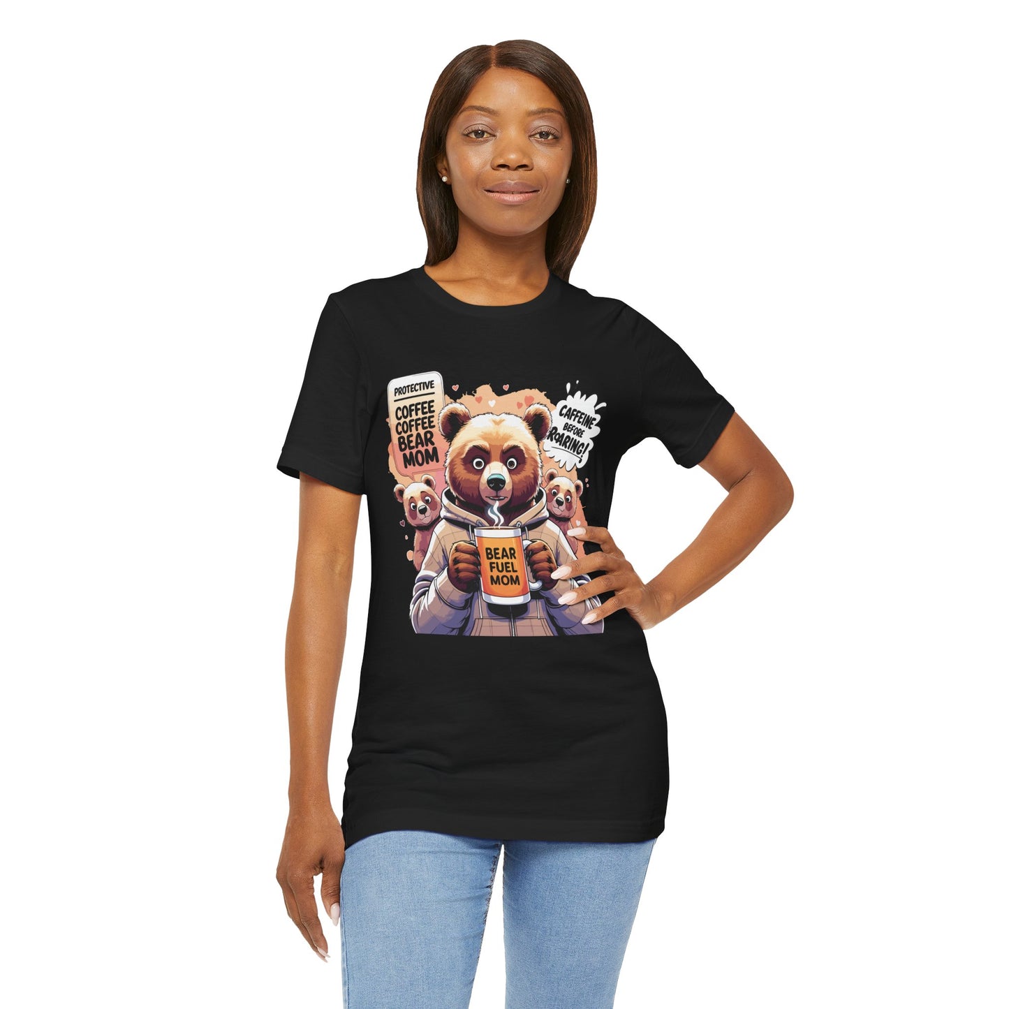 Bear Mom T-shirt, Coffee Survival Spirit, Cozy Family Humor Gift