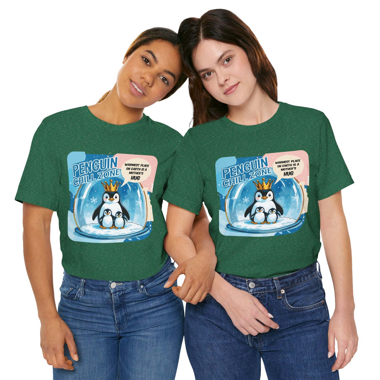 Penguin Mom Hug T-shirt Cute Arctic Warmth Humor Cozy Motherhood