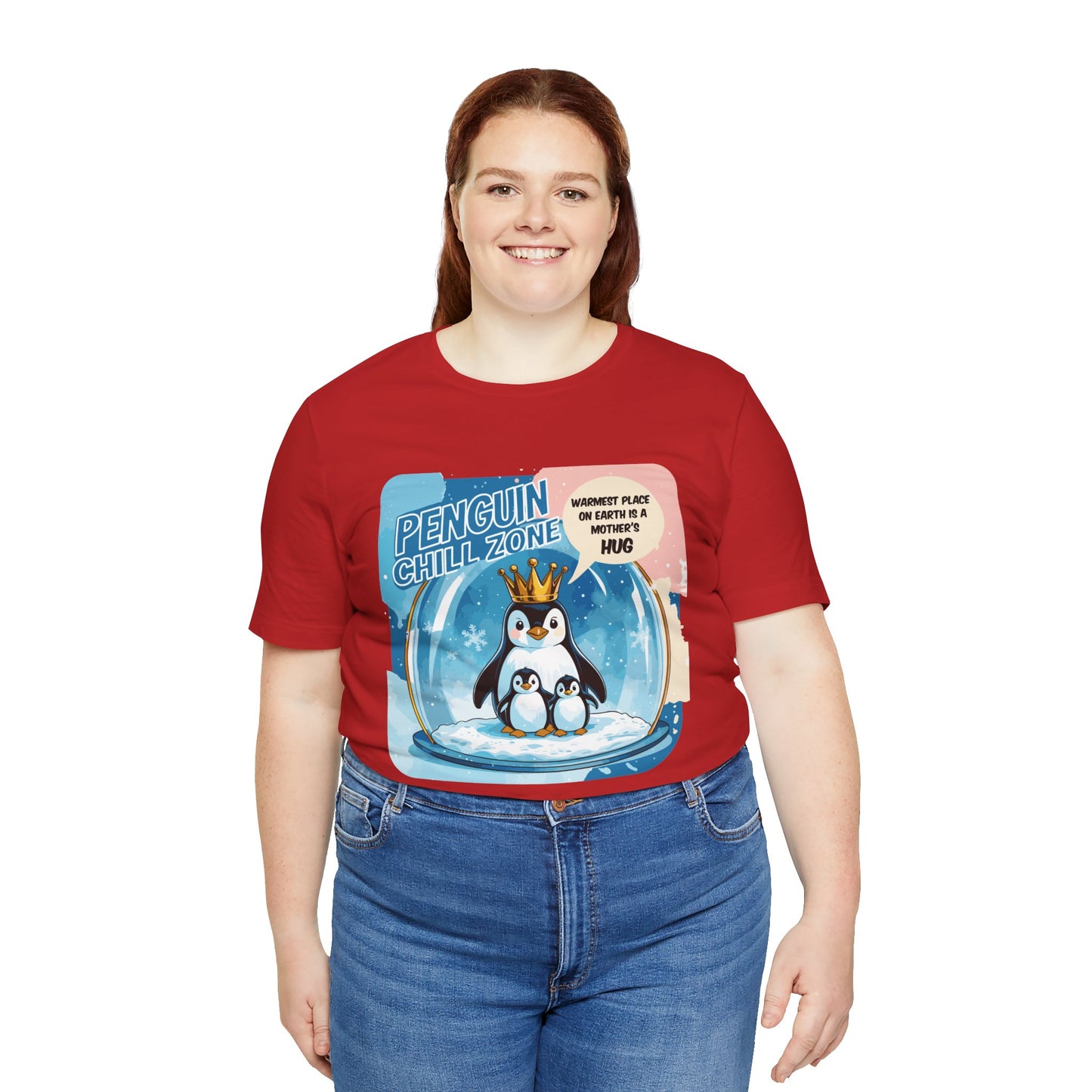 Penguin Mom Hug T-shirt Cute Arctic Warmth Humor Cozy Motherhood