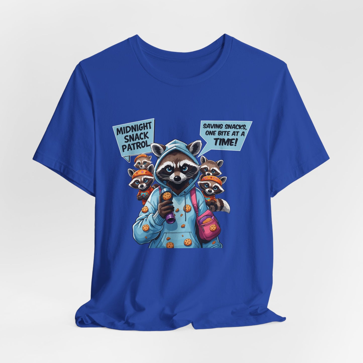 Raccoon Mom T-shirt, Snack Saviors Unite, Cozy Family Humor Adventure