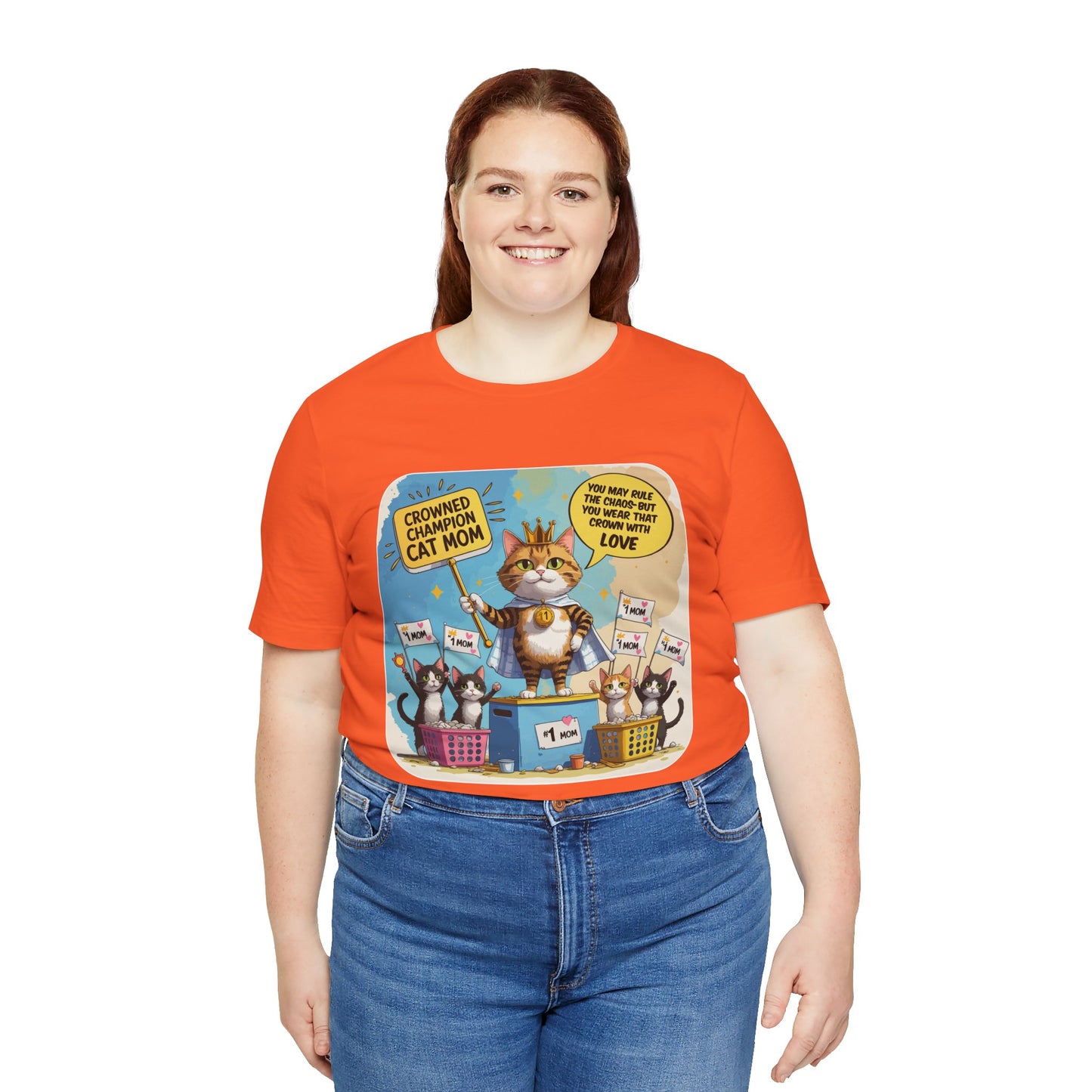Crowned Champion Cat Mom T-shirt, Comic Hero Gift, Chaos Humor, Funny Family