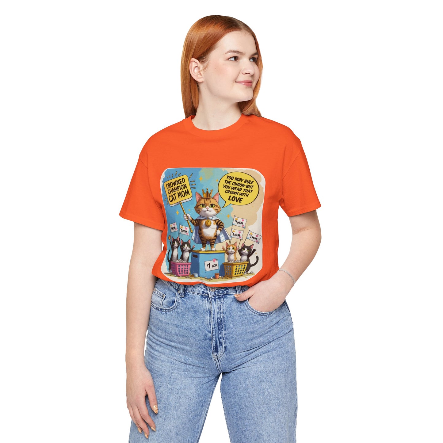Crowned Champion Cat Mom T-shirt, Comic Hero Gift, Chaos Humor, Funny Family