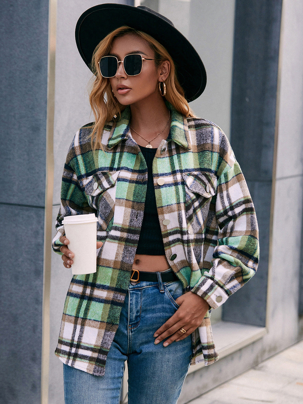 Meet You Outside Plaid Button Down Curved Hem Shacket