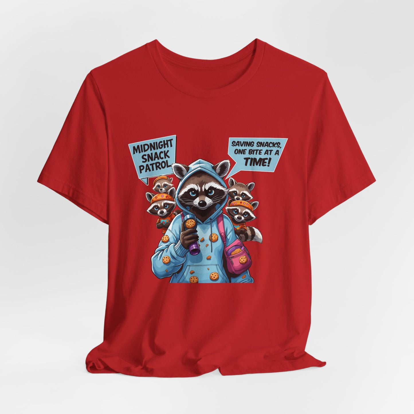 Raccoon Mom T-shirt, Snack Saviors Unite, Cozy Family Humor Adventure