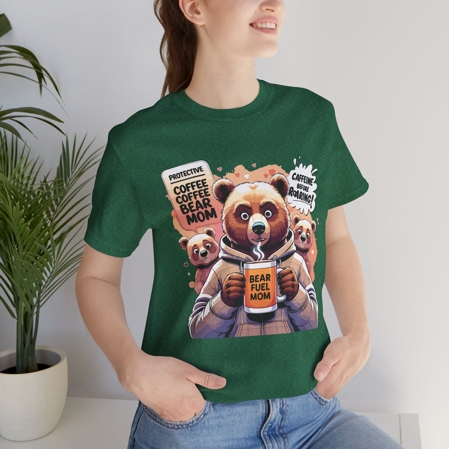 Bear Mom T-shirt, Coffee Survival Spirit, Cozy Family Humor Gift