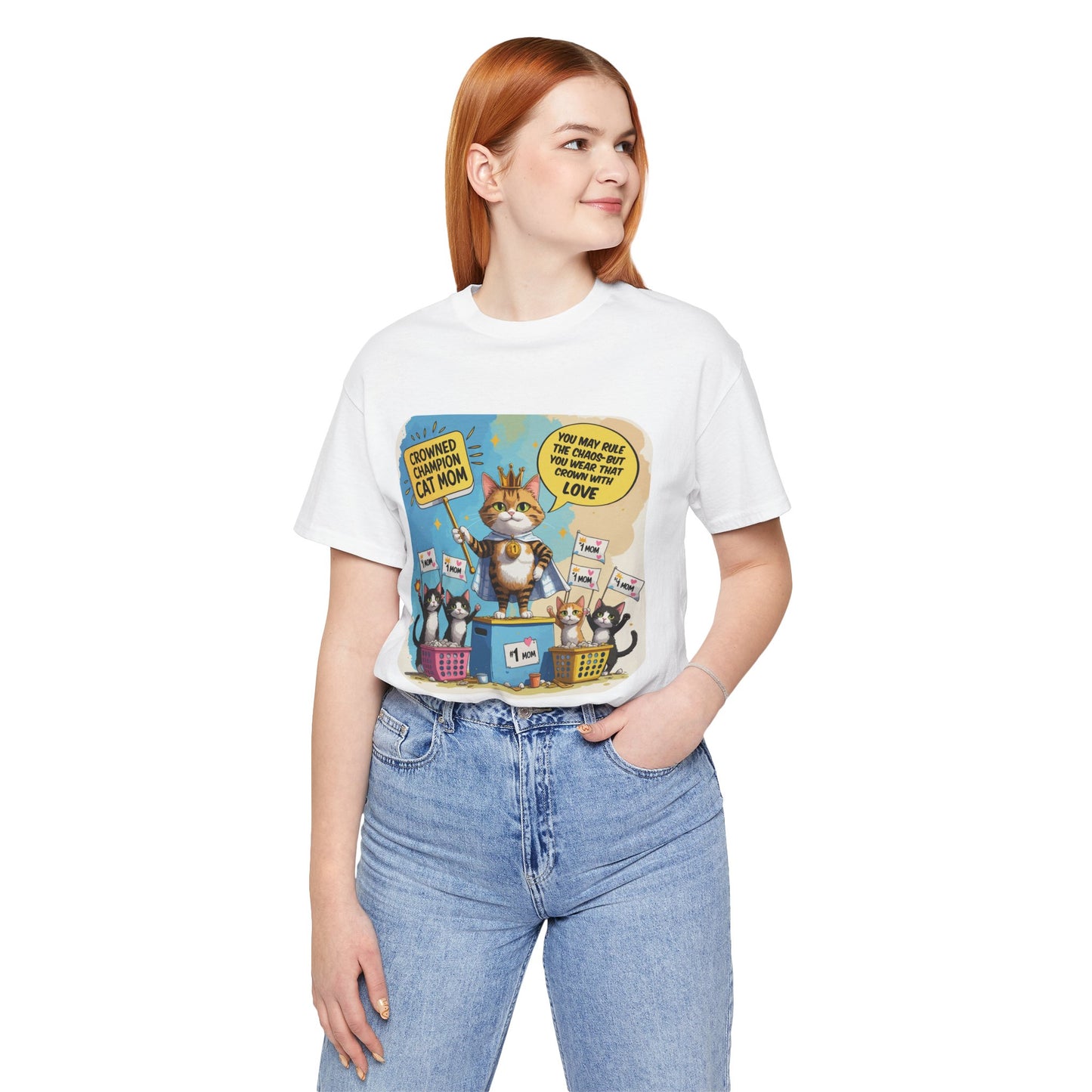 Crowned Champion Cat Mom T-shirt, Comic Hero Gift, Chaos Humor, Funny Family