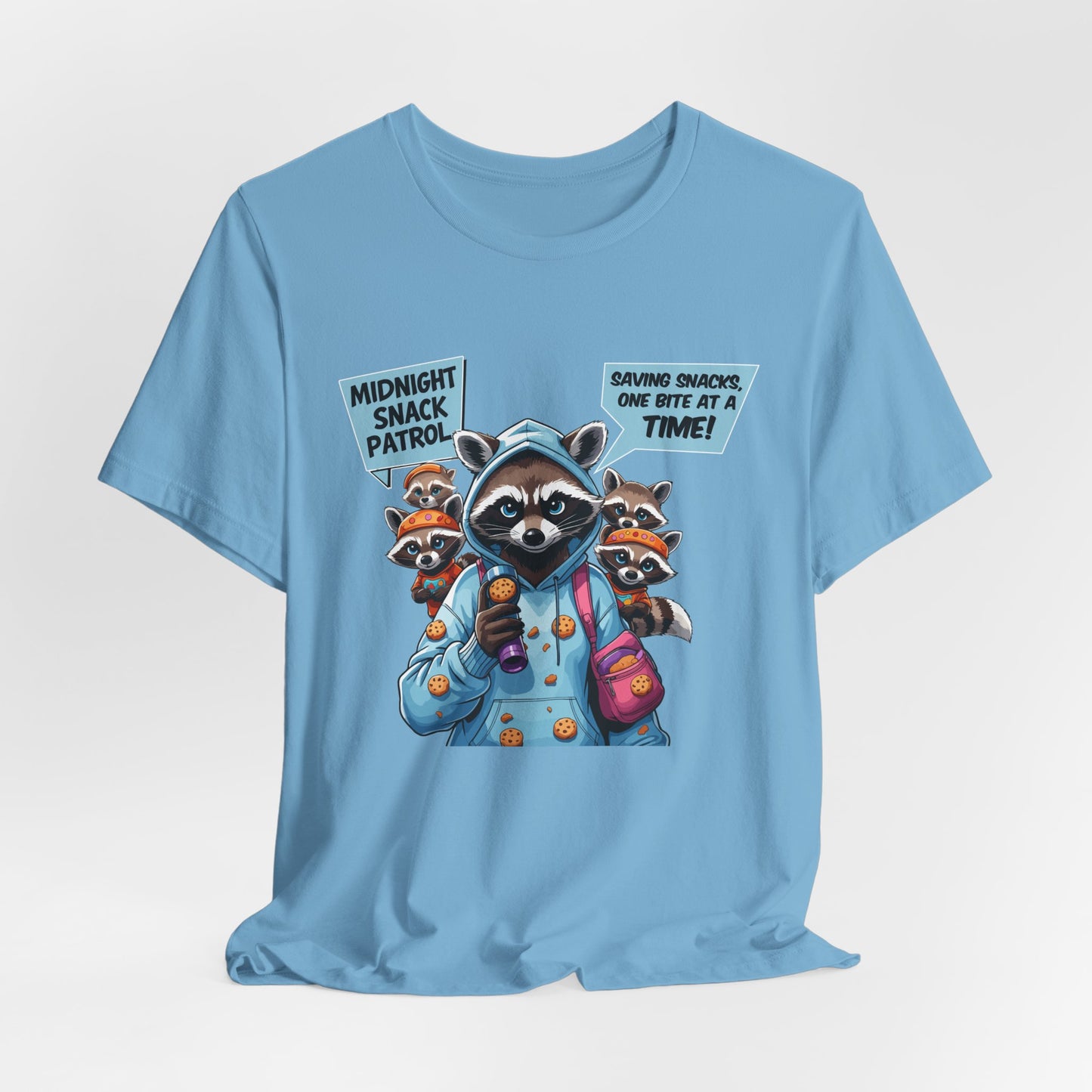Raccoon Mom T-shirt, Snack Saviors Unite, Cozy Family Humor Adventure
