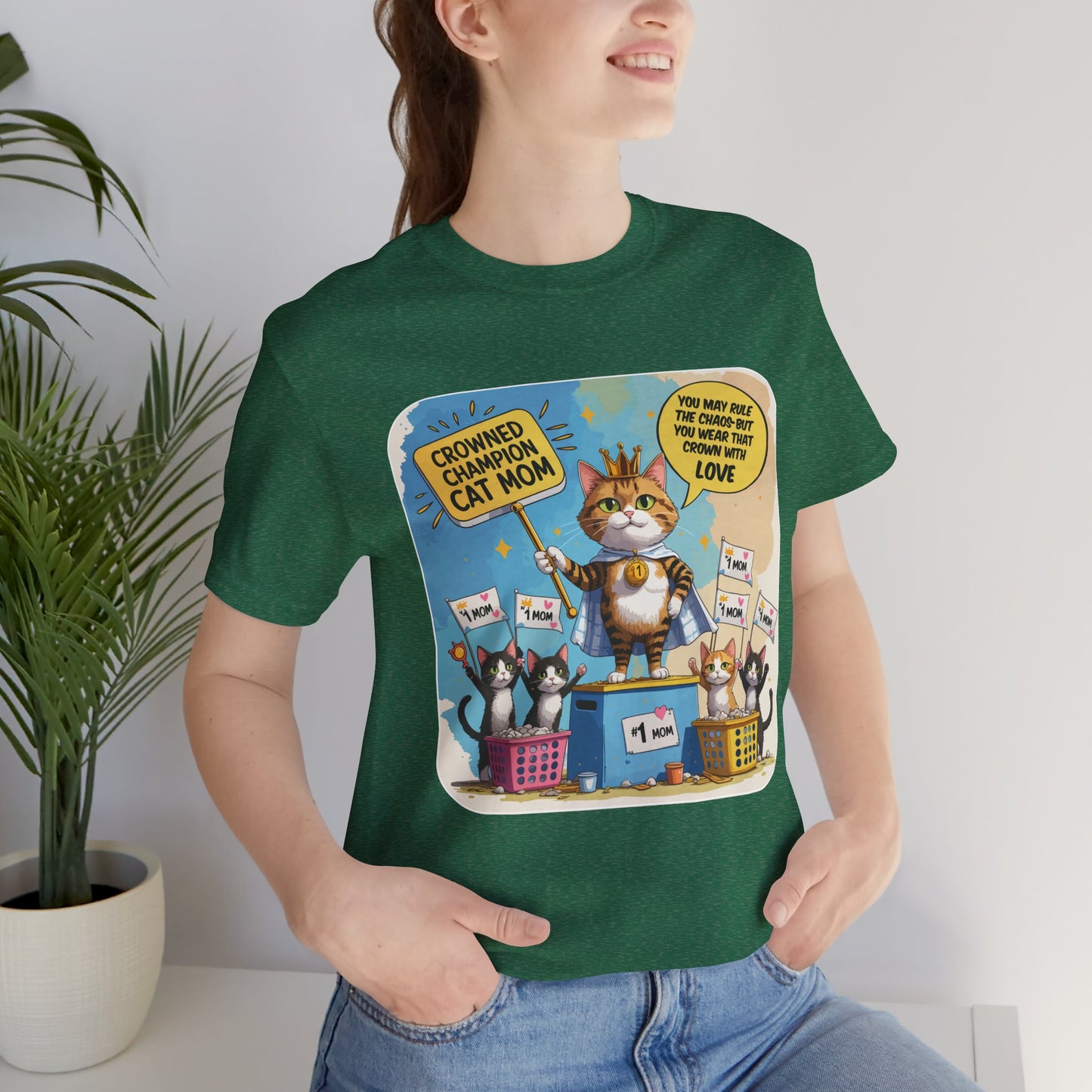 Crowned Champion Cat Mom T-shirt, Comic Hero Gift, Chaos Humor, Funny Family