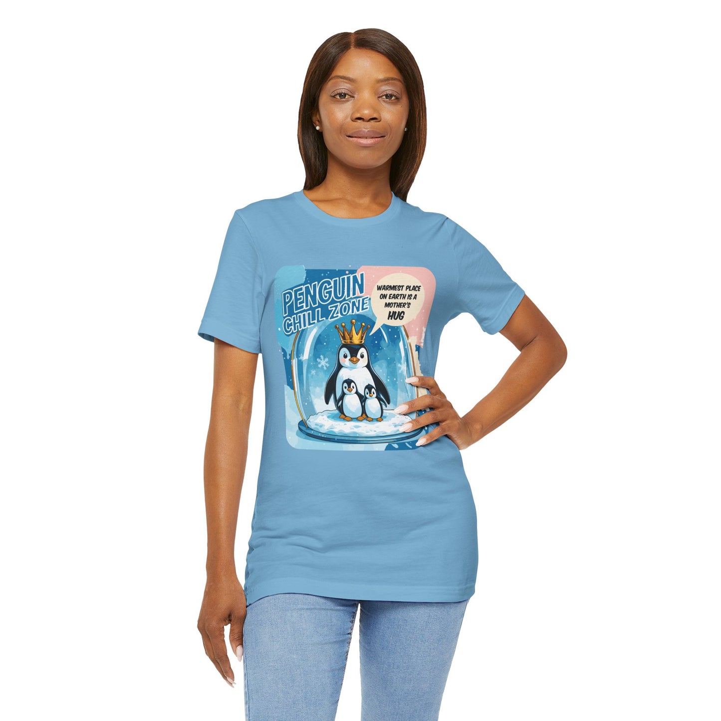 Penguin Mom Hug T-shirt Cute Arctic Warmth Humor Cozy Motherhood