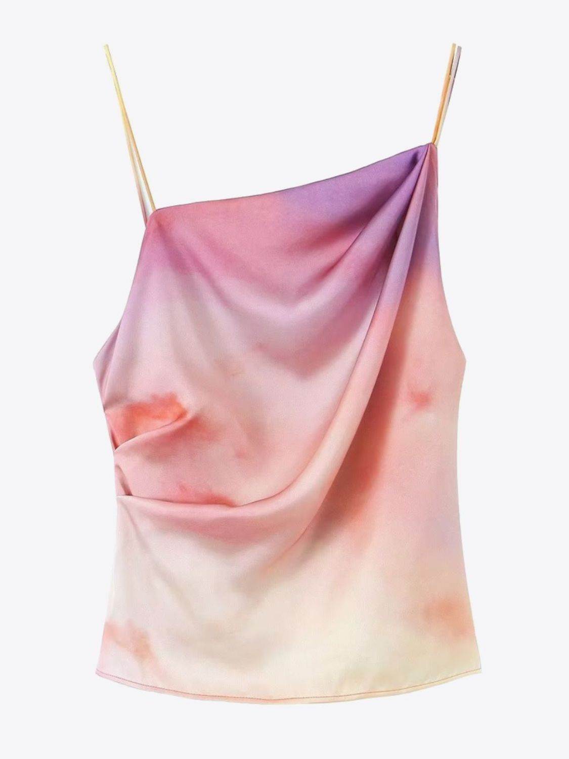 Tie-Dye Asymmetrical Neck Ruched Cami