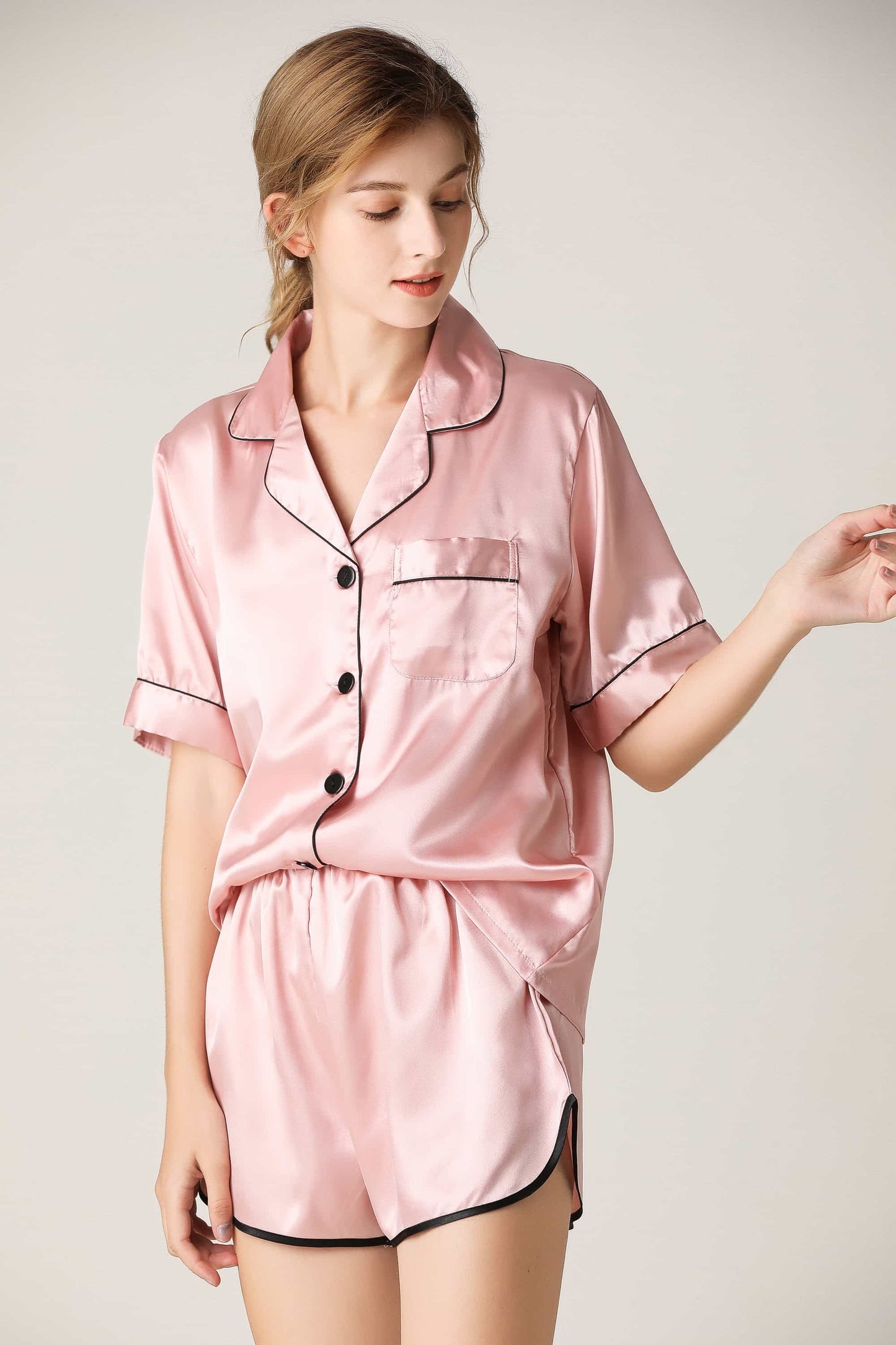 Lapel Collar Shirt and Shorts Lounge Set