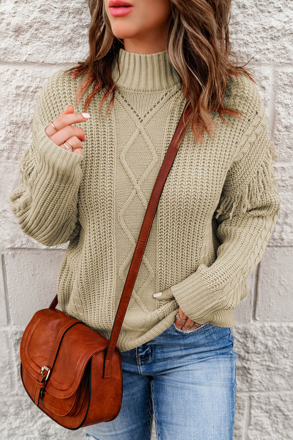 Fringe Detail Mixed Knit Sweater