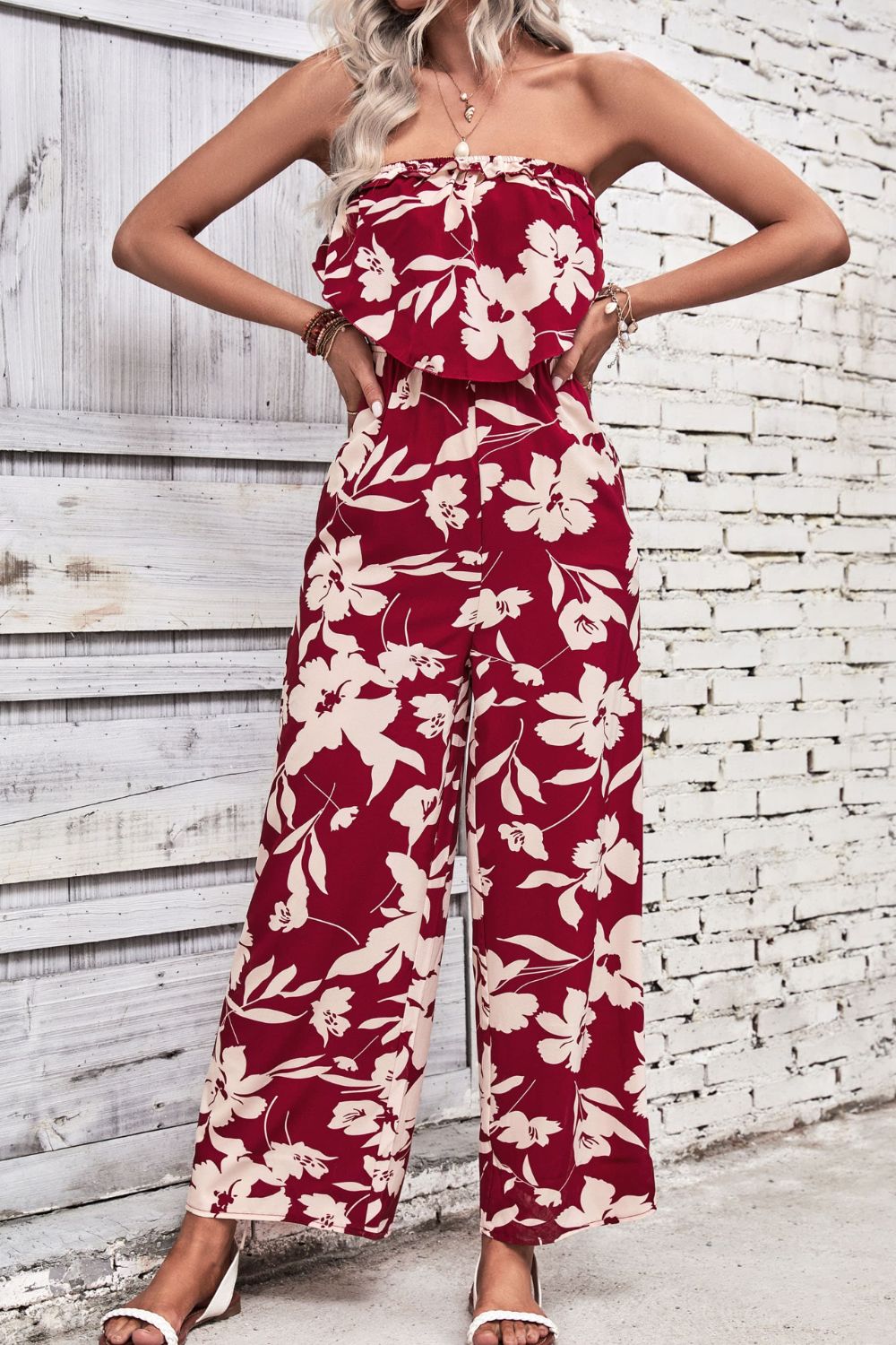 Floral Strapless Wide Leg Jumpsuit