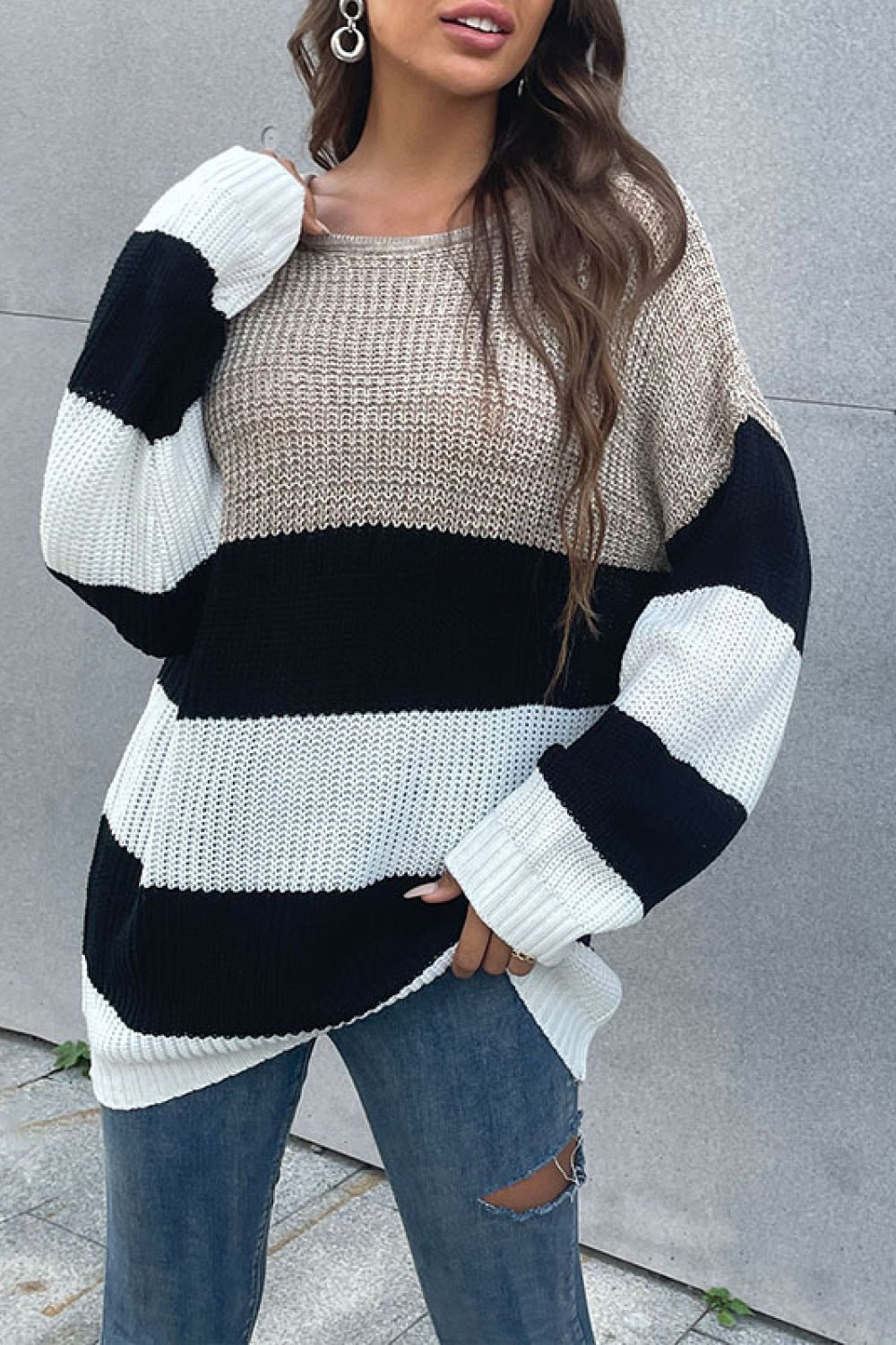 Color Block Striped Long Sleeve Sweater