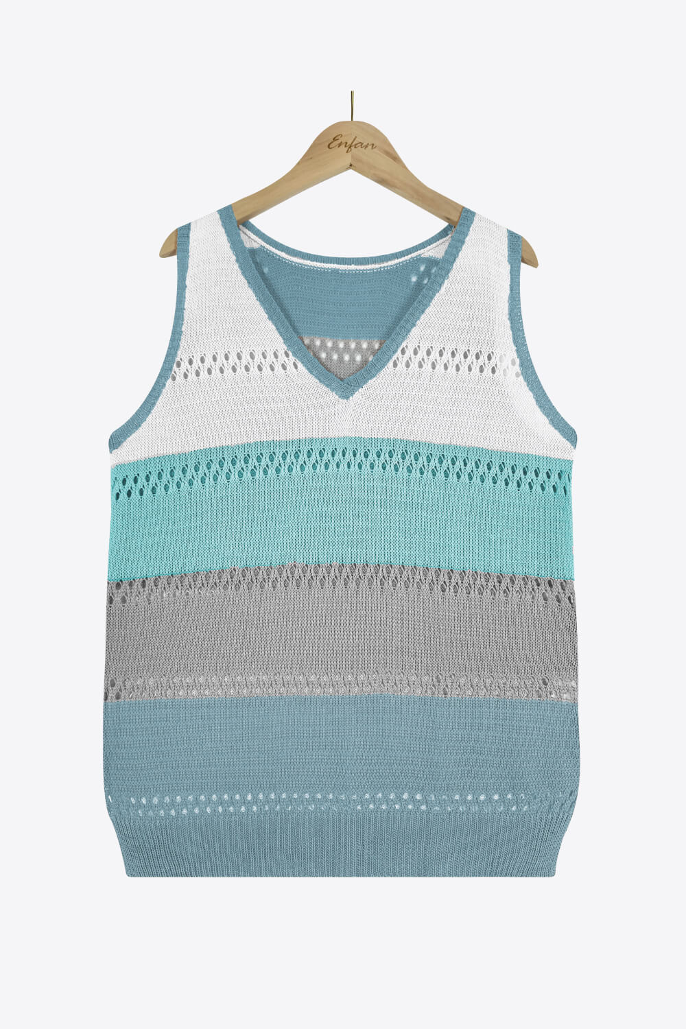 Striped Openwork V-Neck Knit Tank