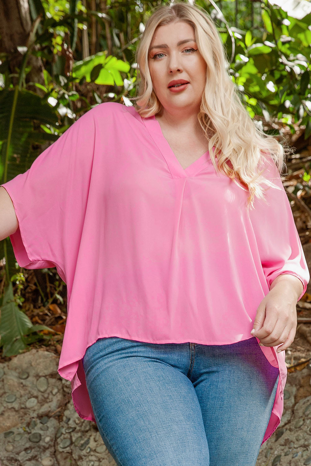 Plus Size Notched Neck Half Sleeve Blouse