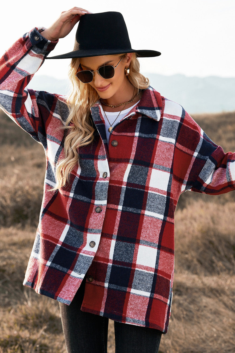 Plaid Dropped Shoulder Pocketed Shirt Jacket