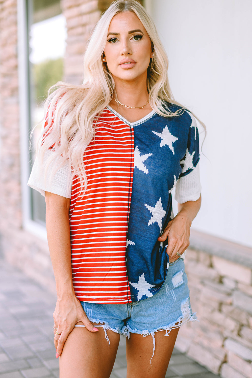 Star and Stripe V-Neck Top