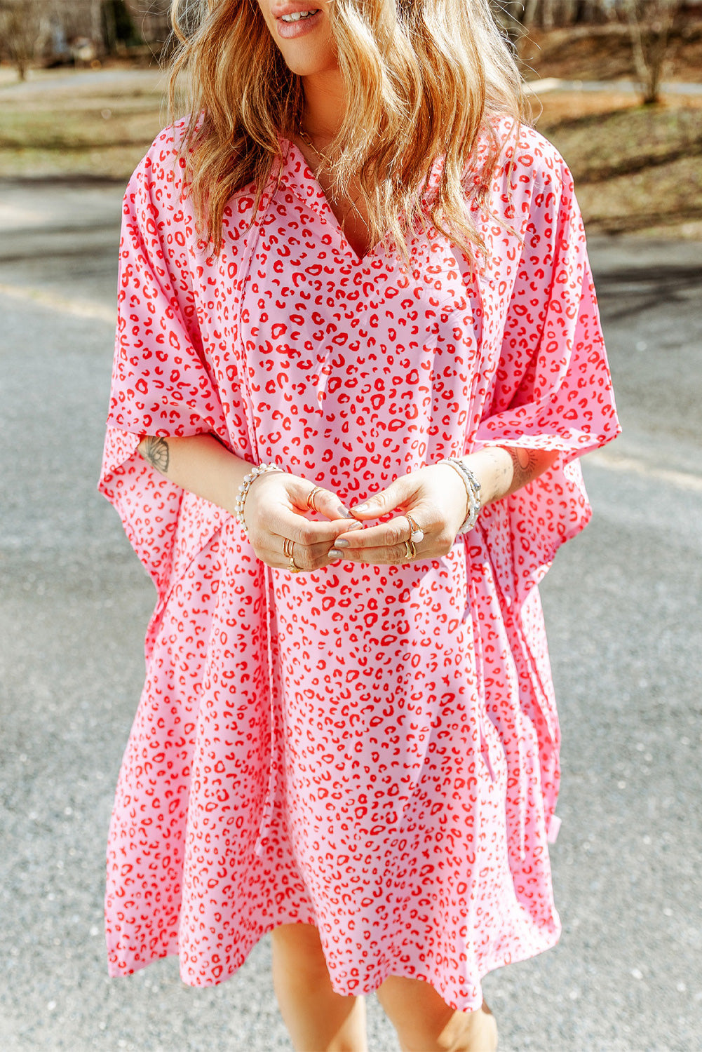 Leopard Print Tie Neck Dress