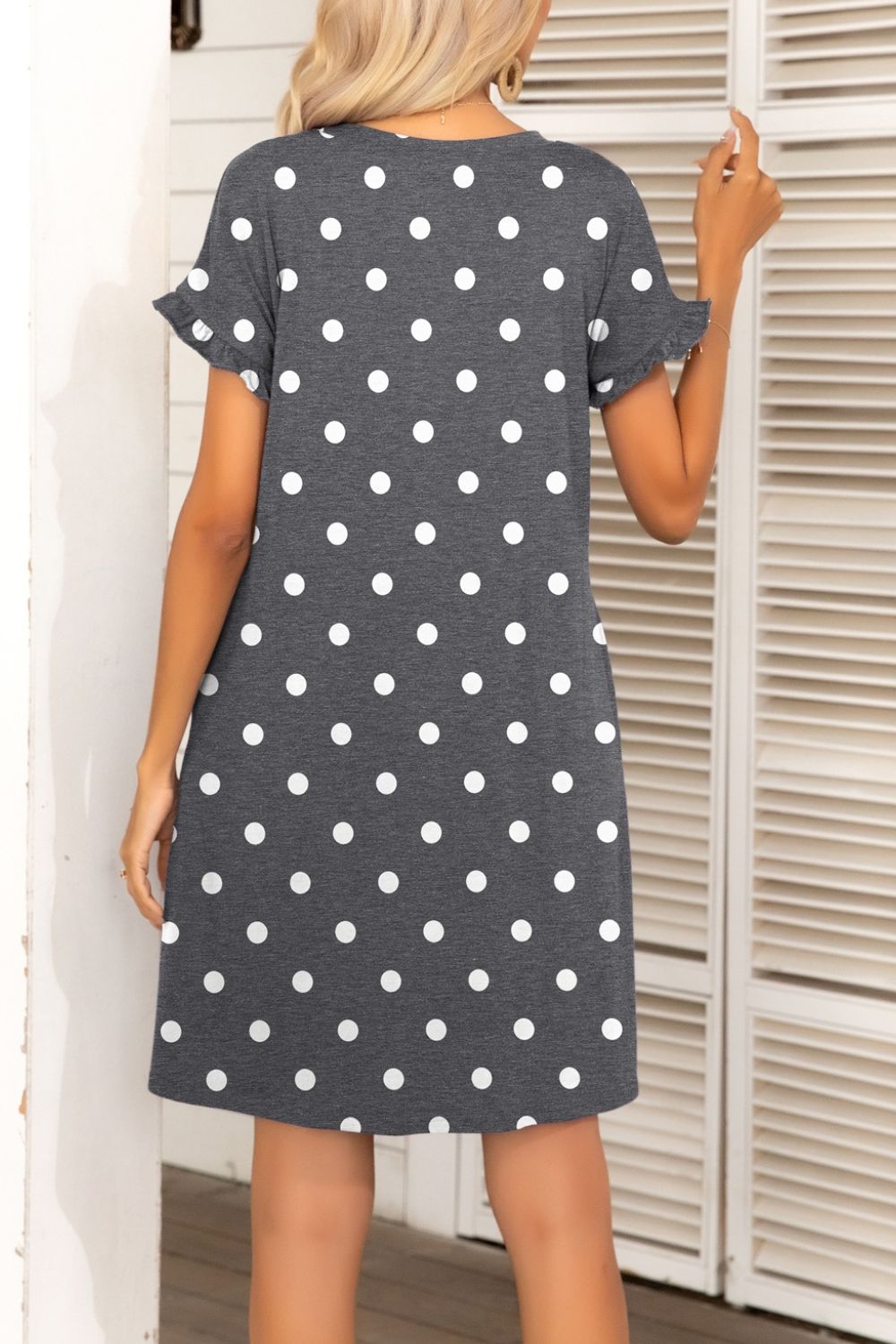 Flounce Sleeve Round Neck Dress with Pockets