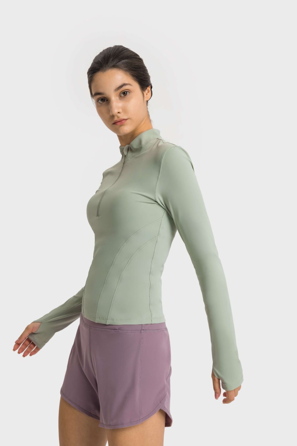 Half Zip Thumbhole Sleeve Sports Top