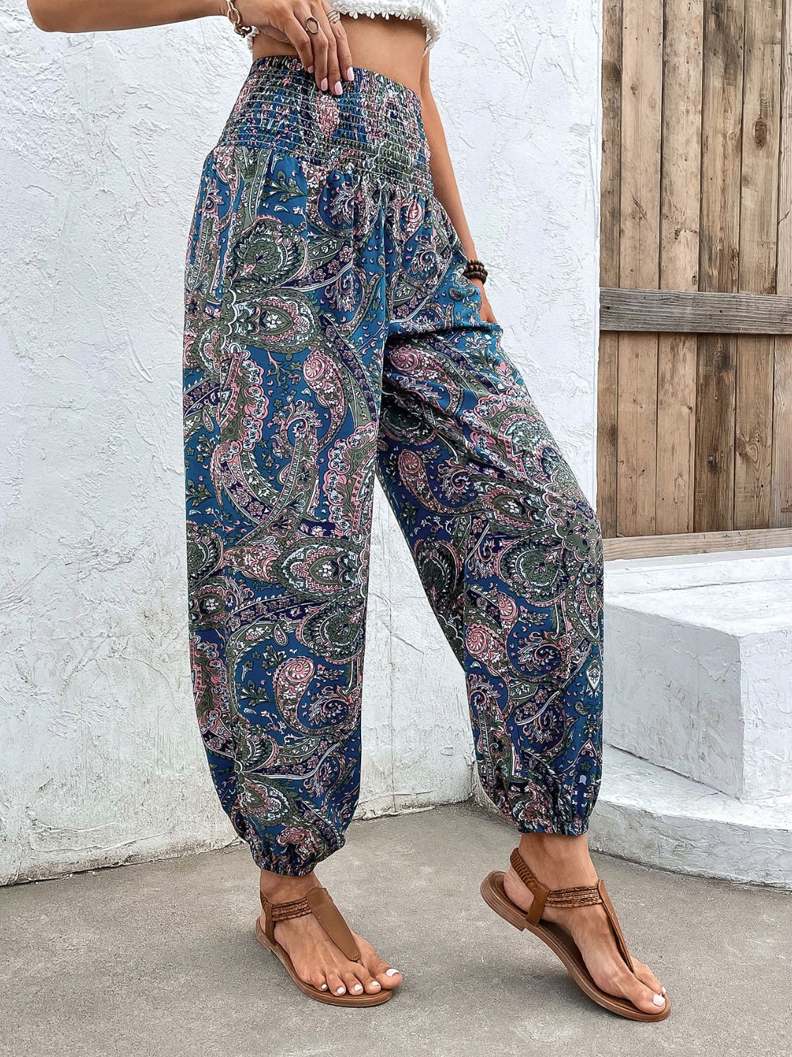 Printed Smocked Waist Pants