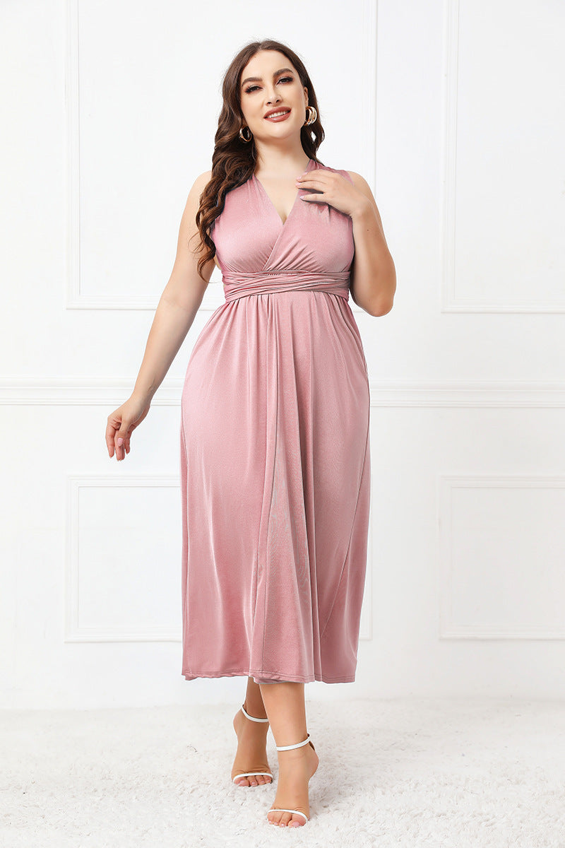 Plus Size Tied Surplice Sleeveless Midi Dress