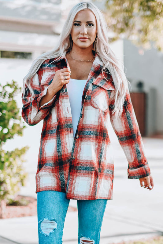 Plaid Button Up Shirt Jacket with Pockets