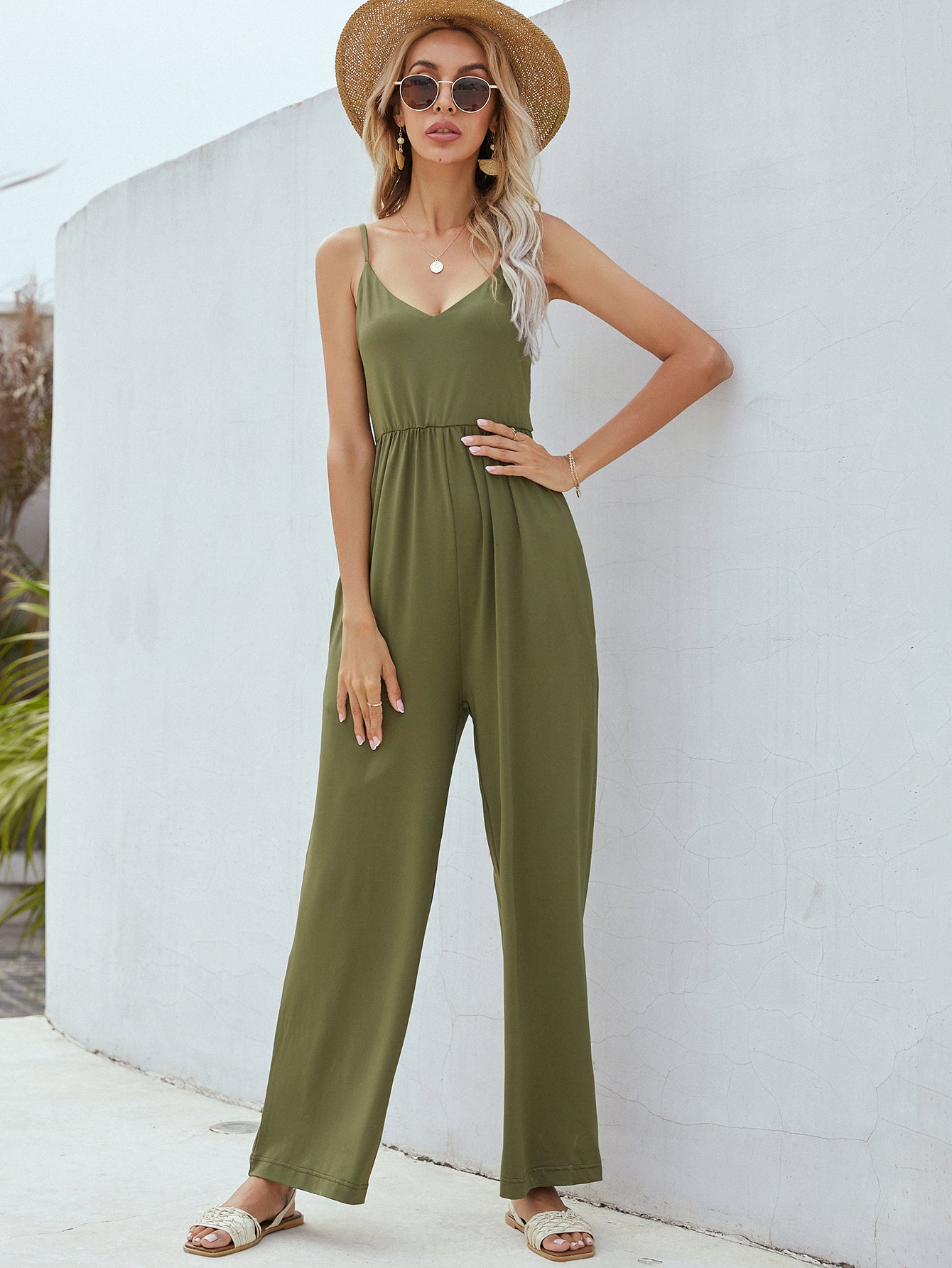 Adjustable Spaghetti Strap Jumpsuit with Pockets