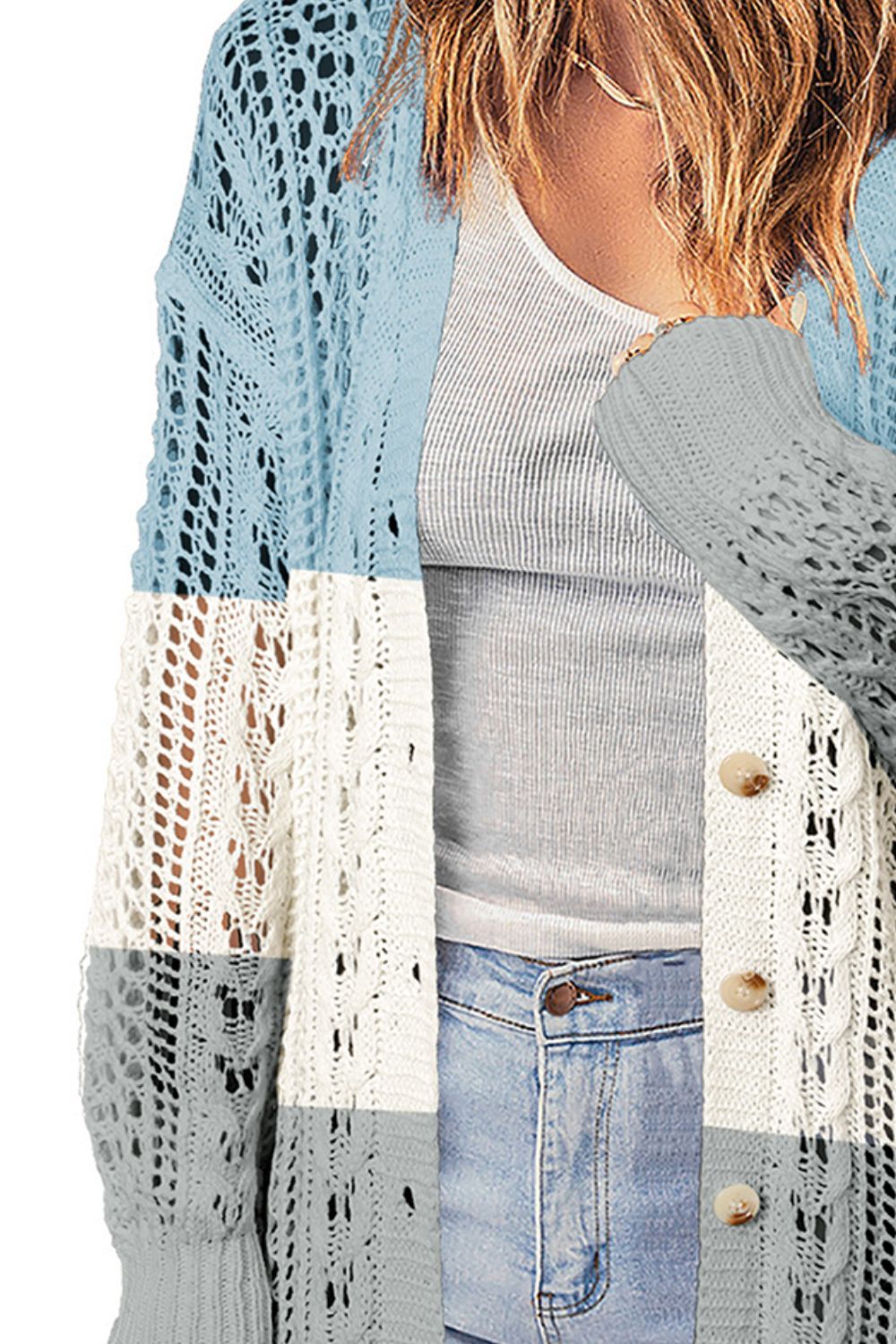 Openwork Ribbed Cuff Longline Cardigan