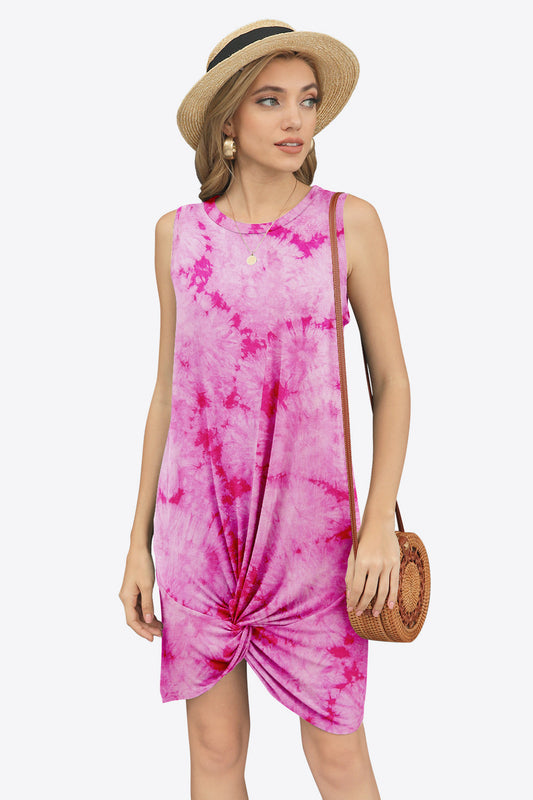 Tie-Dye Twisted Round Neck Sleeveless Dress