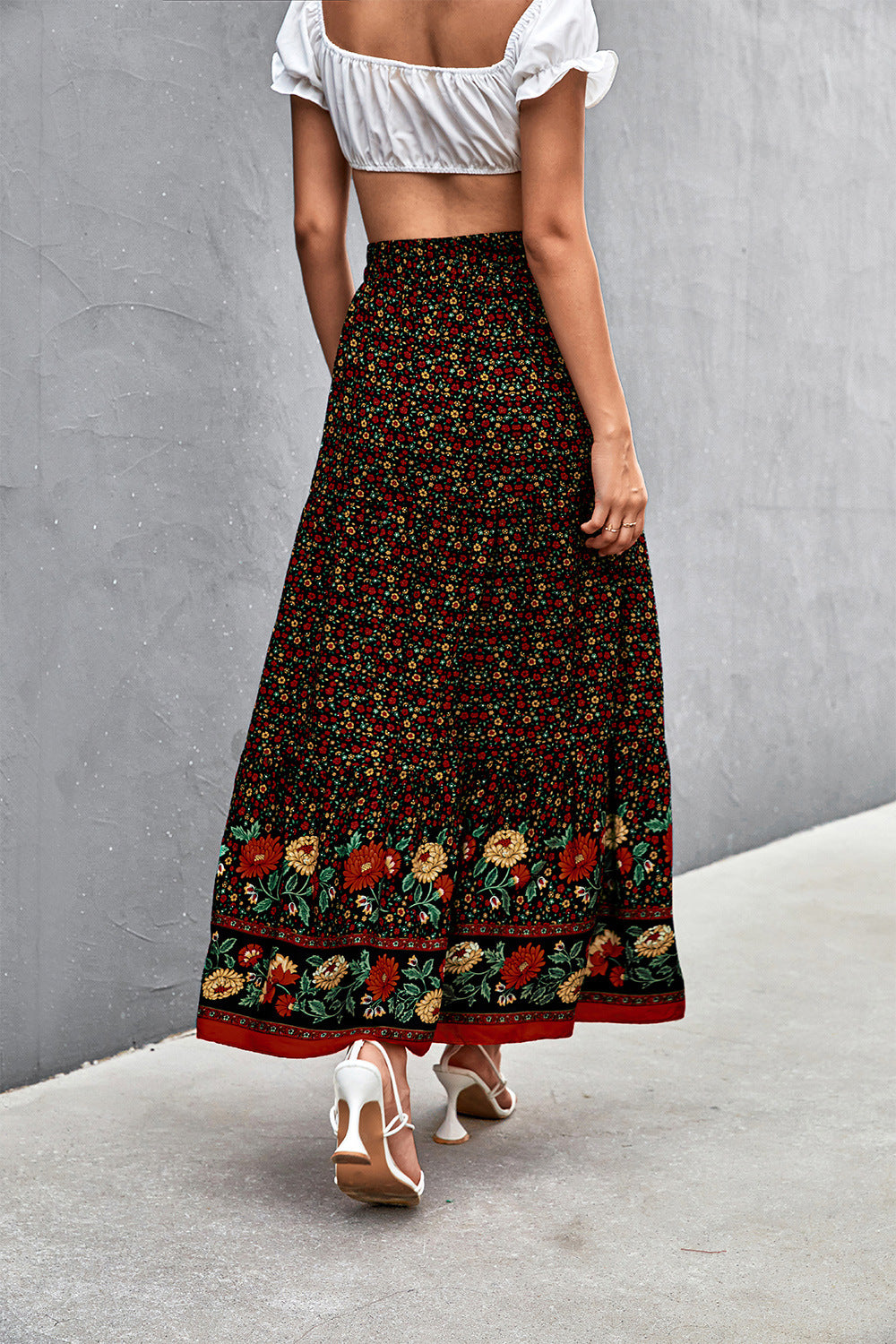 Floral Tied Maxi Skirt