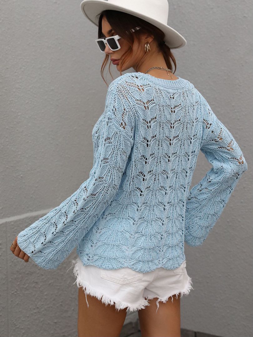 Openwork Dropped Shoulder Knit Top