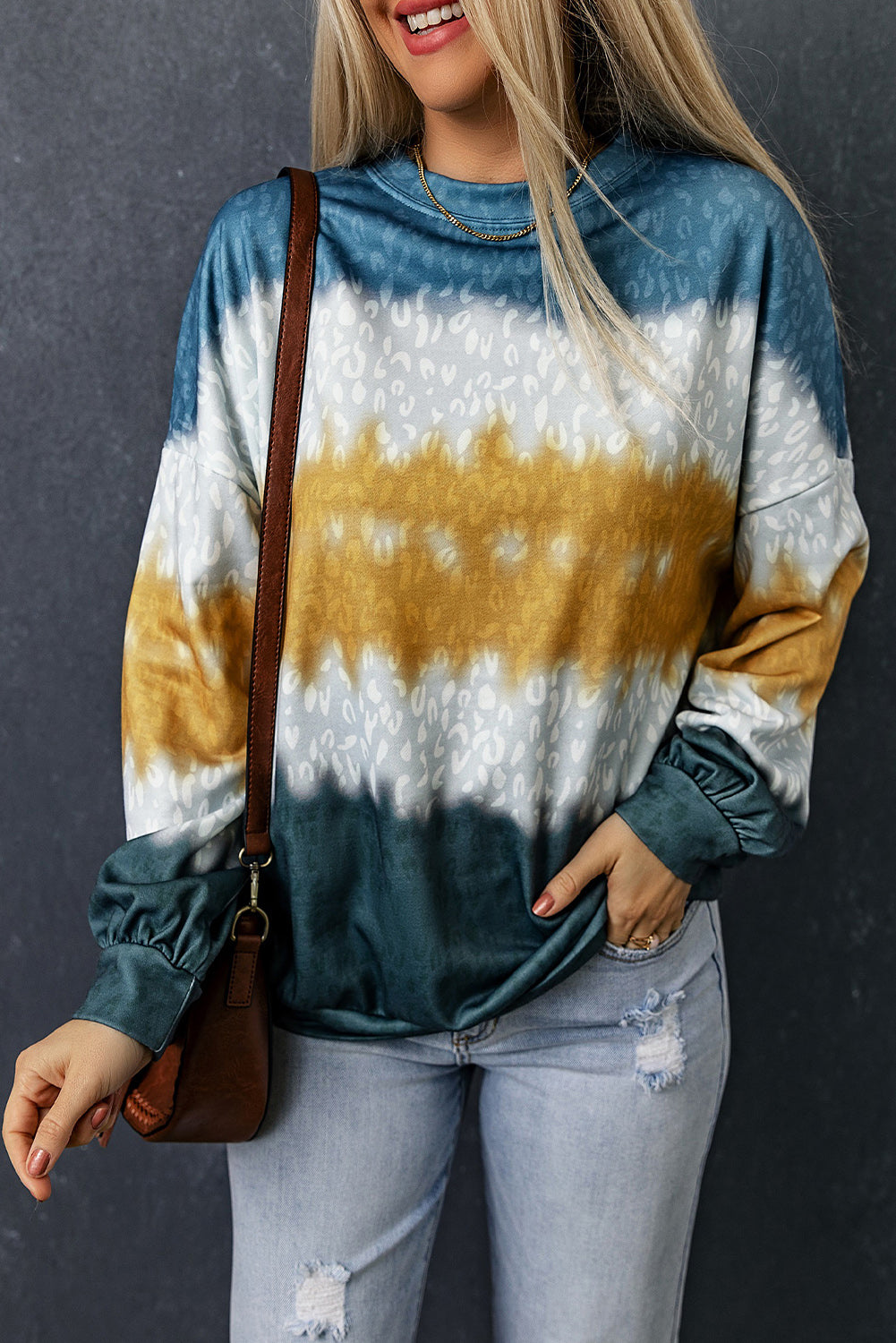 Leopard Tie-Dye Dropped Shoulder Sweatshirt