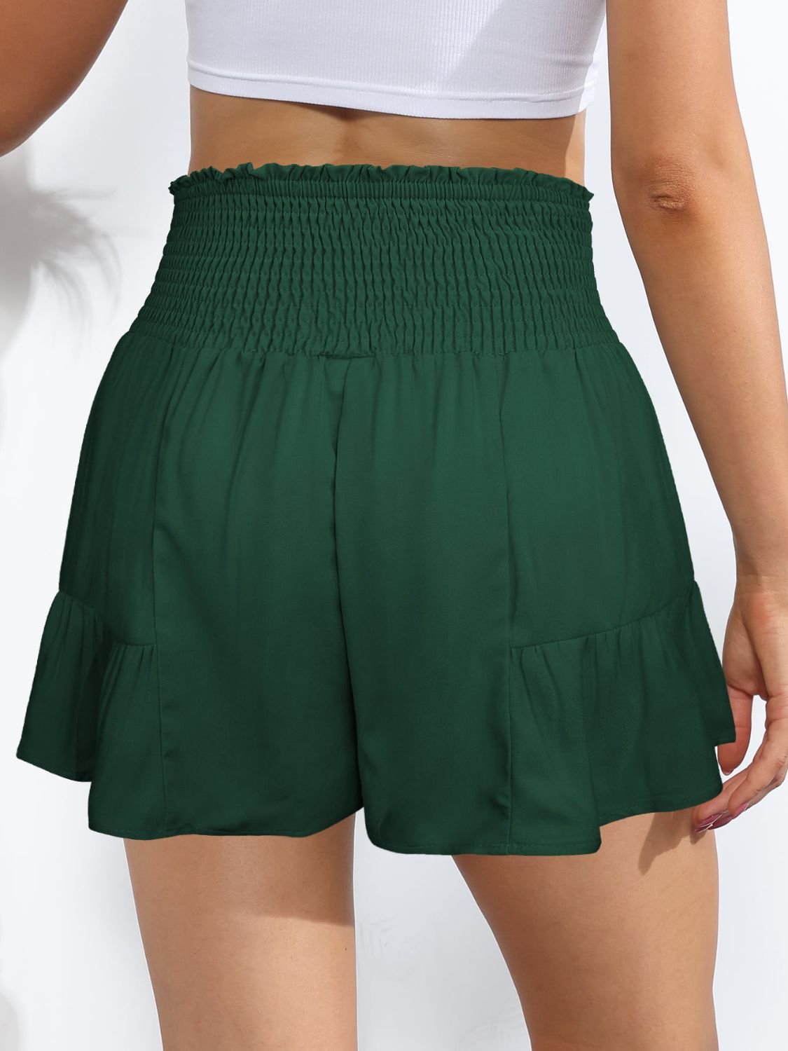 Smocked Tie-Front High-Rise Shorts