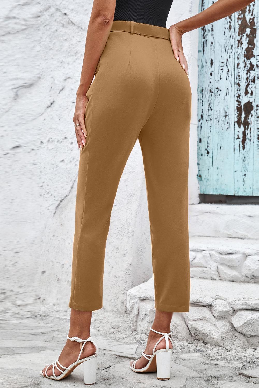 Straight Leg Cropped Pants with Pockets