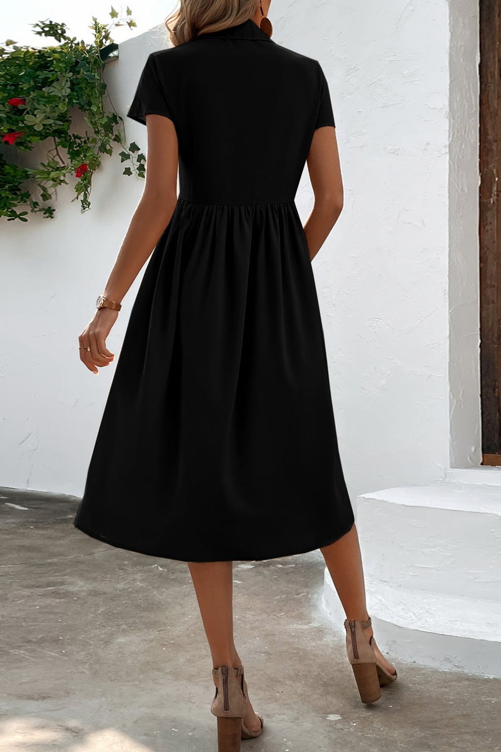 Button Front Short Sleeve Dress