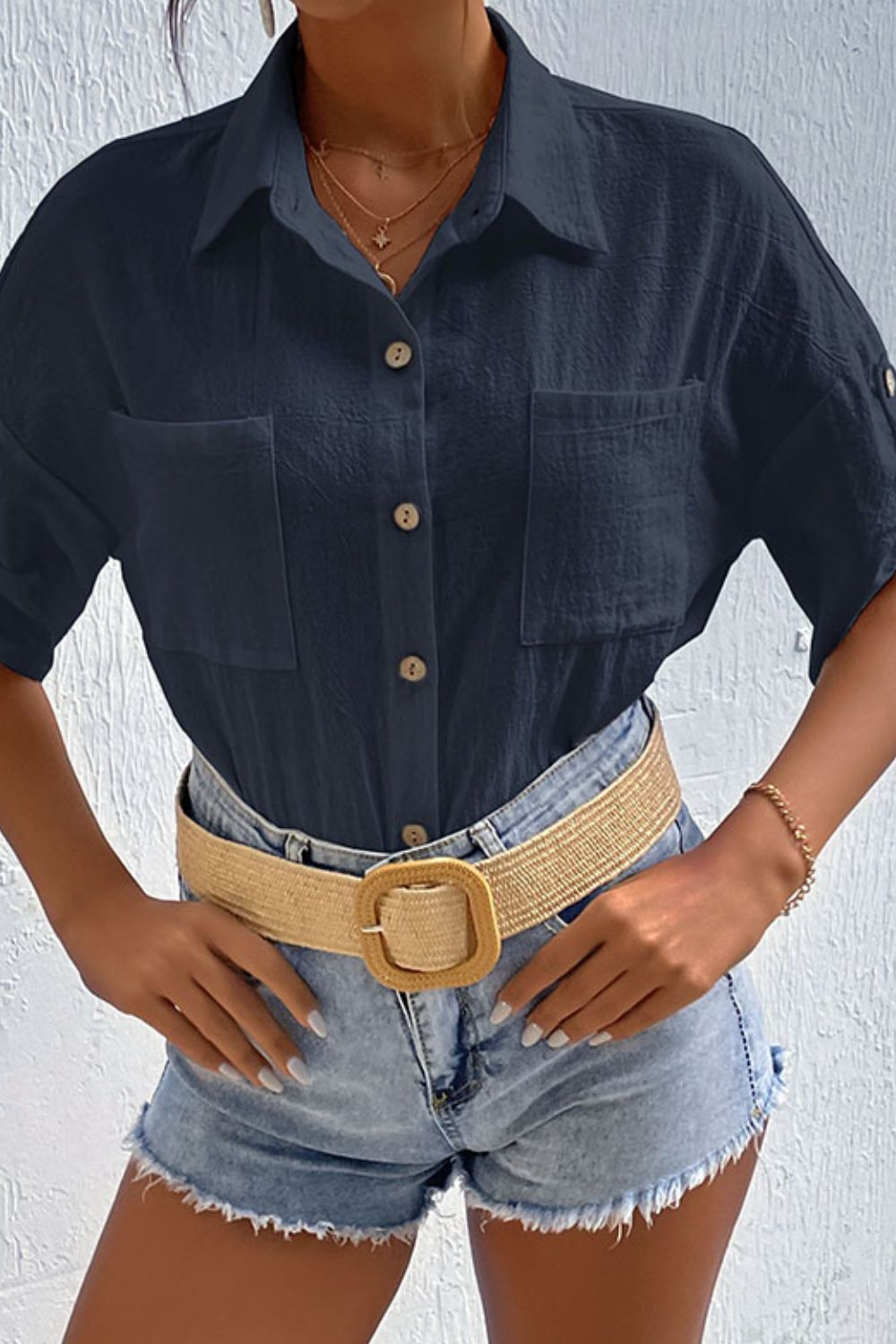 Roll-Tab Sleeve Shirt with Pockets