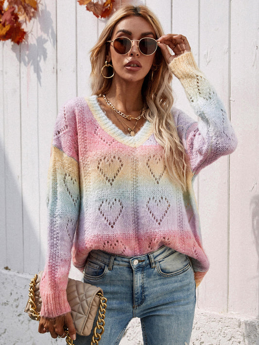 Tie-Dye V-Neck Drop Shoulder Pullover Sweater