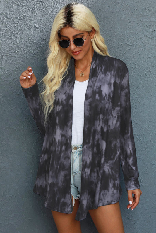 Tie-Dye Open Front Long Sleeve Cardigan