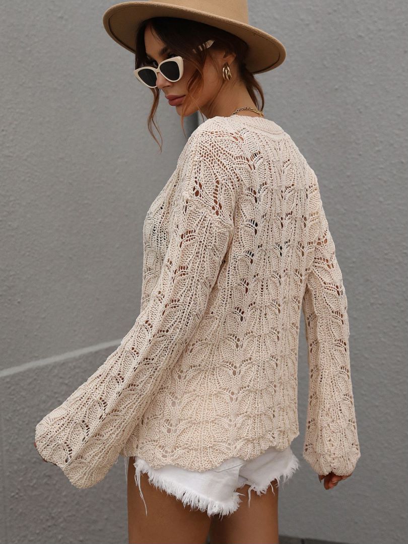 Openwork Dropped Shoulder Knit Top