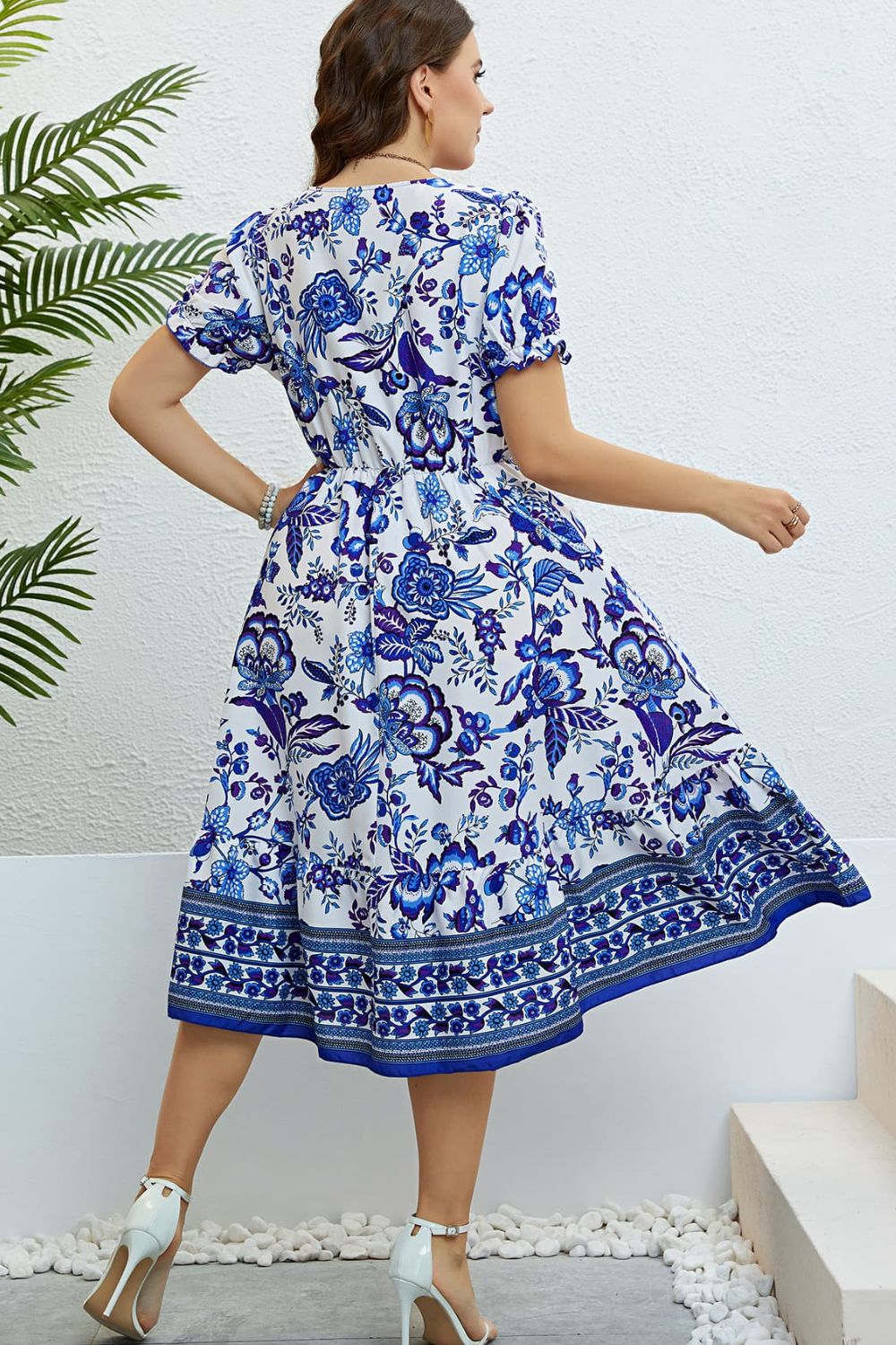 Floral Flounce Sleeve Surplice Dress