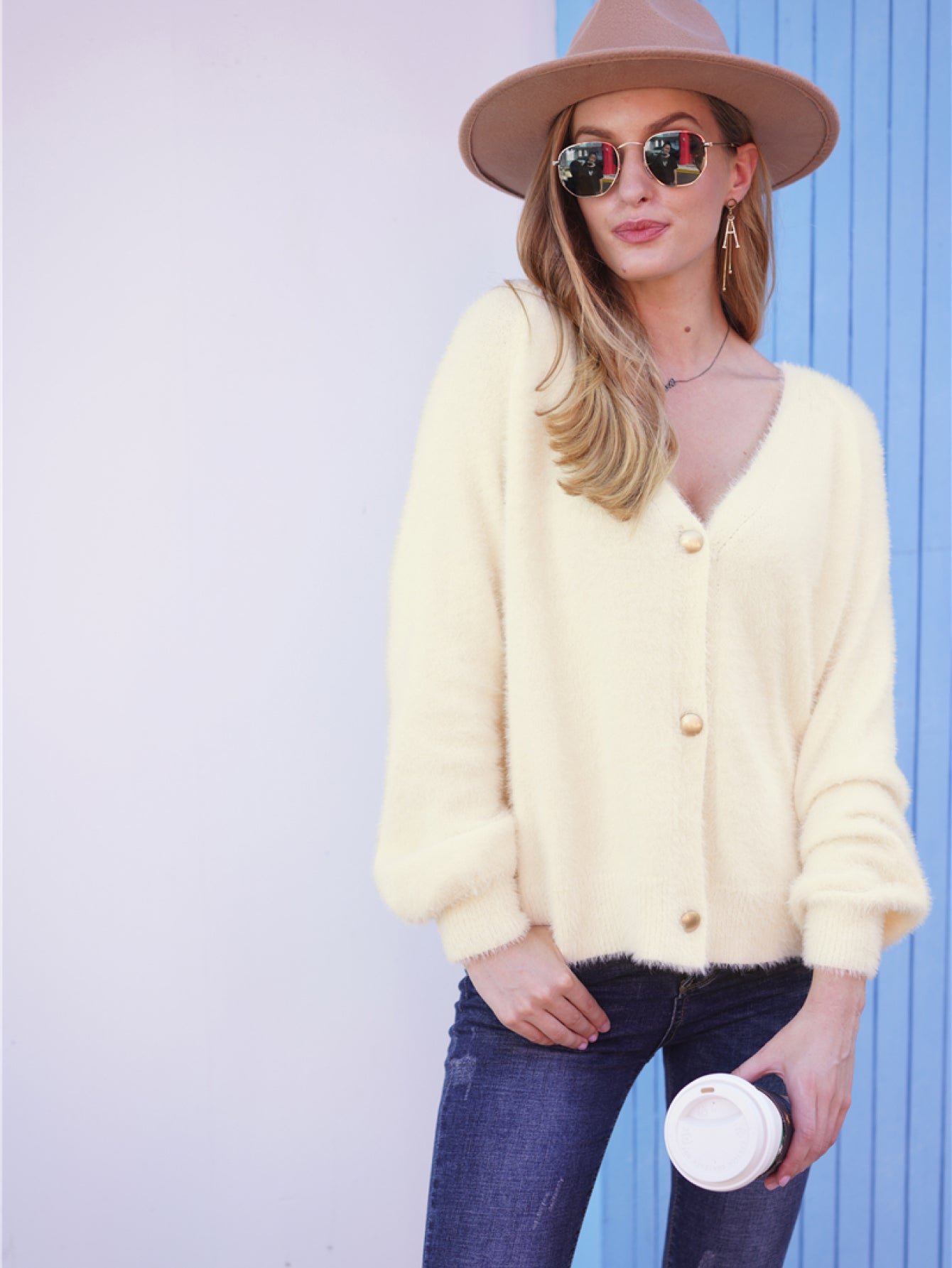 Fuzzy Long Sleeve Button Down Cardigan