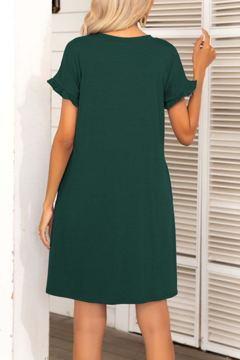 Flounce Sleeve Round Neck Dress with Pockets