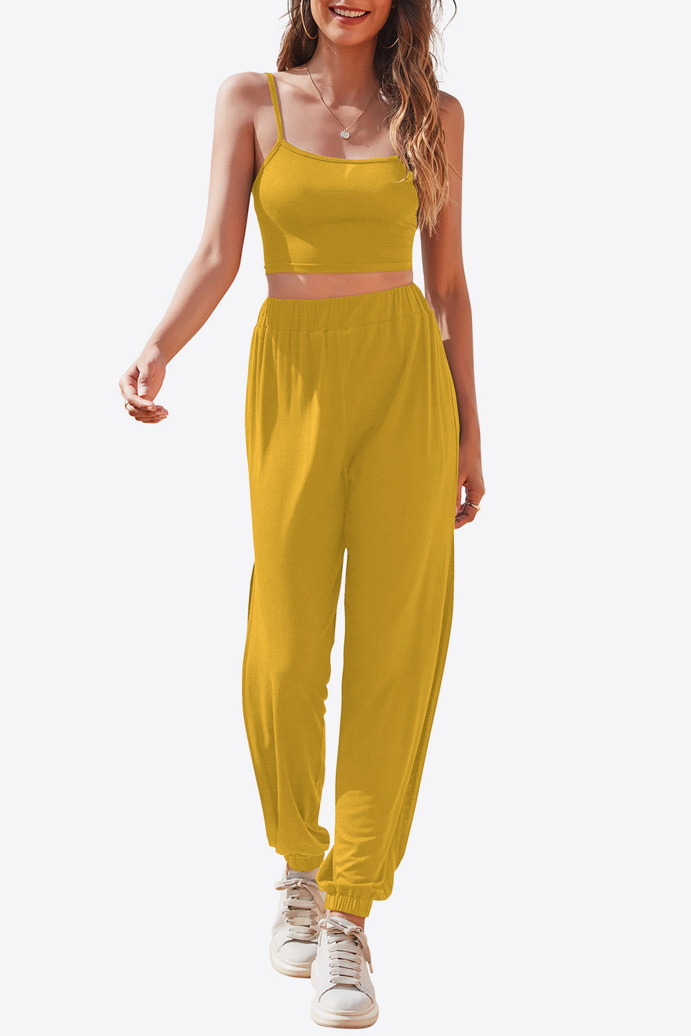 Cropped Cami and Side Split Joggers Set