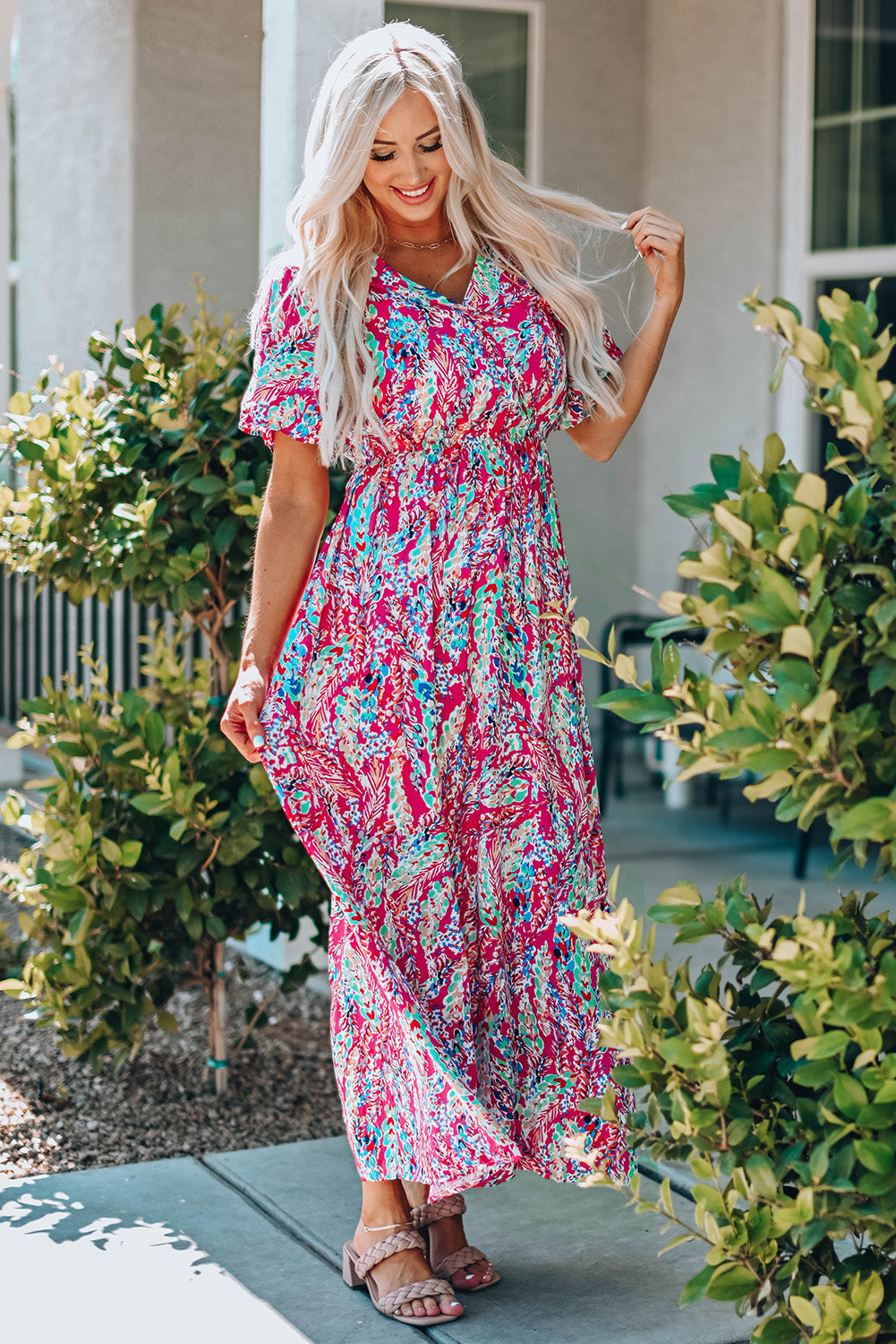 Multicolored V-Neck Maxi Dress