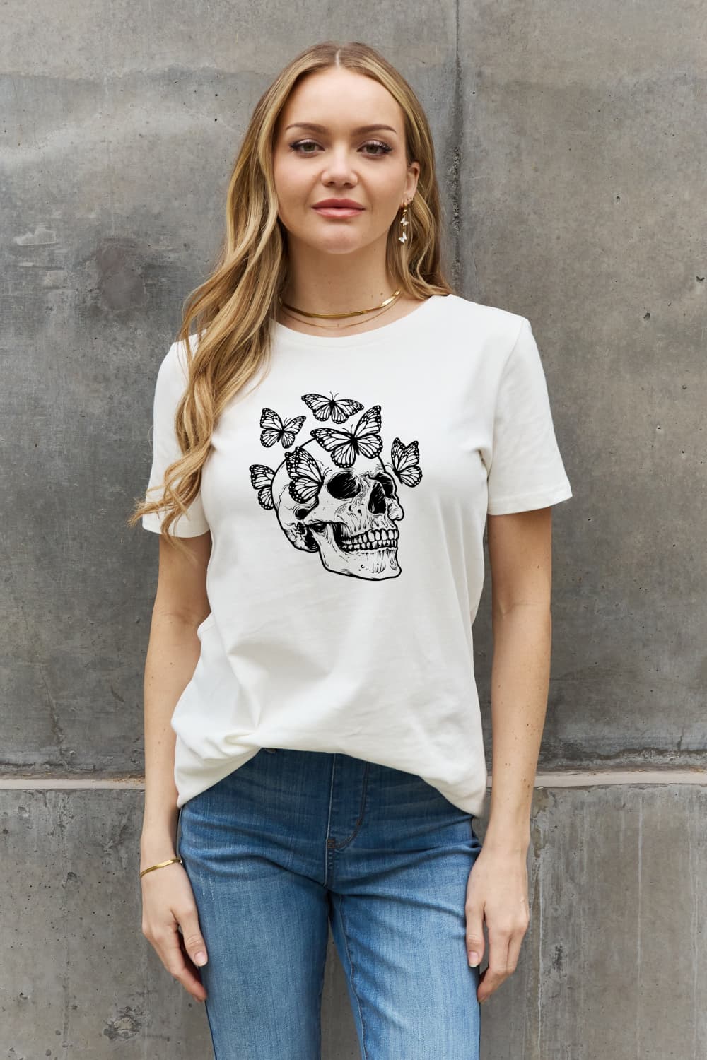 Simply Love Butterfly Skull Graphic Cotton Tee